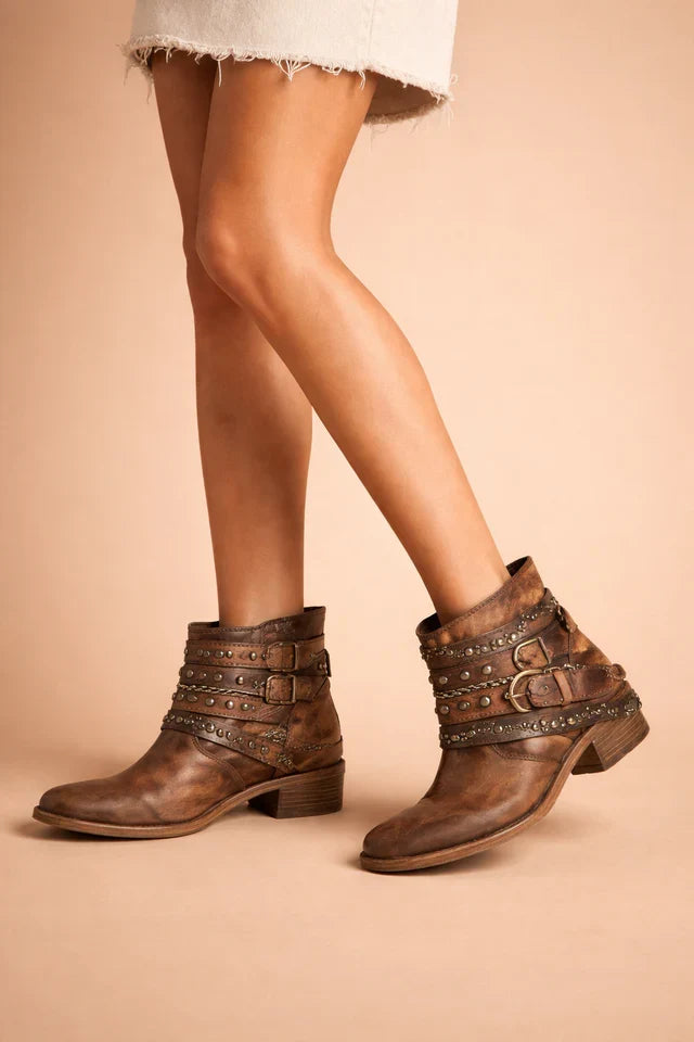 Women's Pointed Toe Cowboy Boots – Western Ankle Boots - Brown
