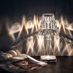 Elegant Crystal Accent Lamp - Dimmable Rechargeable Lighting - Smoked Crystal