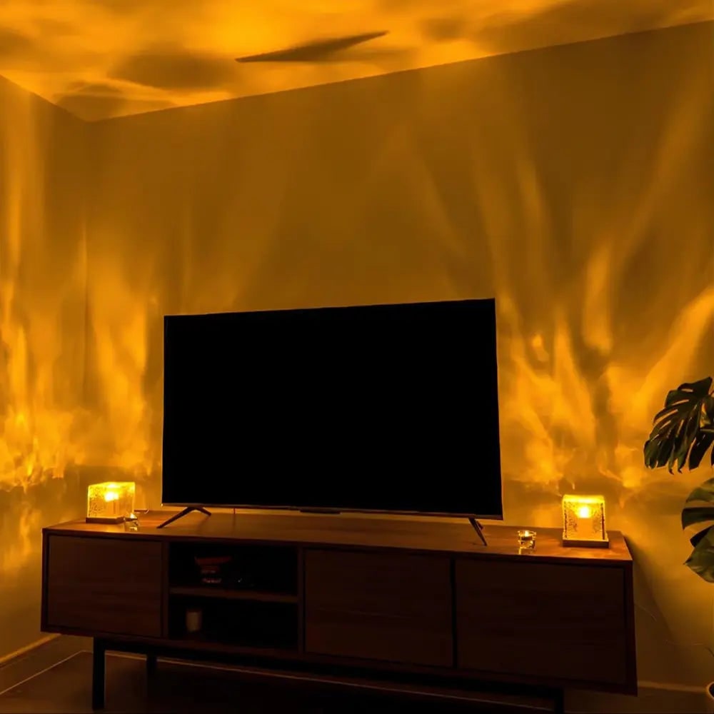 Water Ripple Cube Projector Lamp - Remote Control LED Aurora