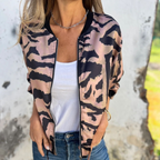 Women's Animal Print Bomber Jacket with Zipper and Elastic Cuffs