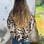 Women's Animal Print Bomber Jacket with Zipper and Elastic Cuffs
