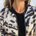 Women's Animal Print Bomber Jacket with Zipper and Elastic Cuffs