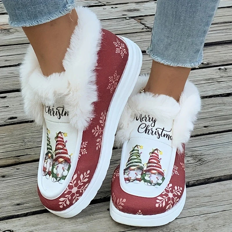 Women's Christmas Gnome Print Snow Boots