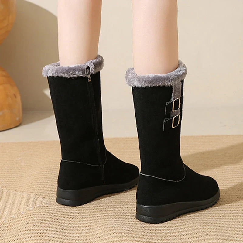 Women's Mid-Calf Buckle Warm-Lined Boots
