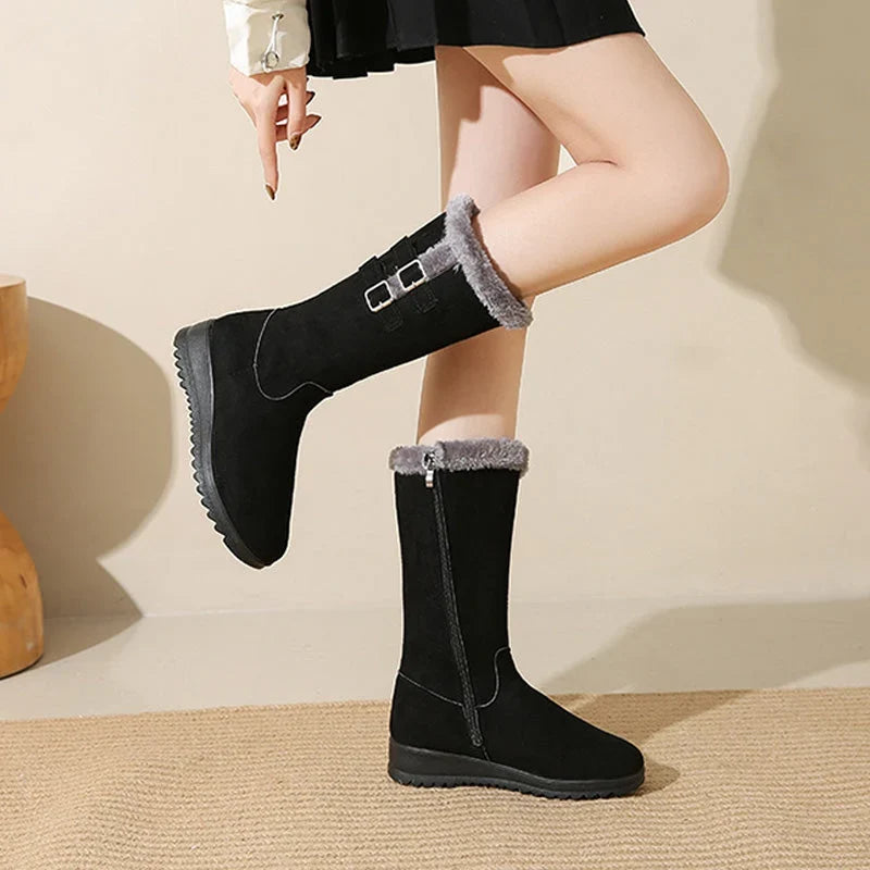 Women's Mid-Calf Buckle Warm-Lined Boots