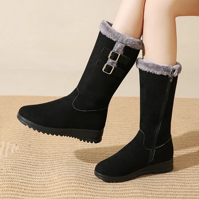 Women's Mid-Calf Buckle Warm-Lined Boots