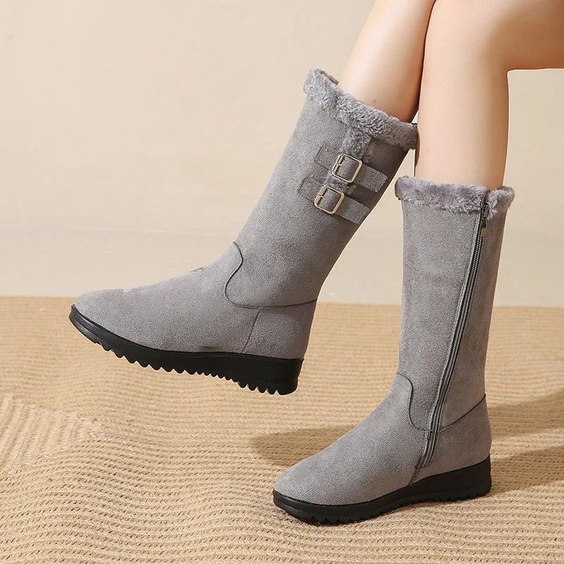 Women's Mid-Calf Buckle Warm-Lined Boots