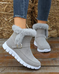 Women's Winter Fur-Lined Round-Toe Boots - Suede