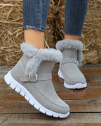 Women's Winter Fur-Lined Round-Toe Boots - Suede
