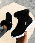 Women's Winter Fur-Lined Round-Toe Boots - Suede