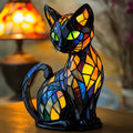 Stained Glass Cat Table Lamp - Colorful Mosaic Warm Glow - Default Title