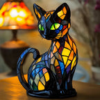 Stained Glass Cat Table Lamp - Colorful Mosaic Warm Glow - Default Title