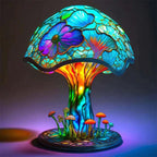 Stained Glass Table Lamp - Decorative Resin Shade & Warm LED - Lotus Flower