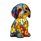 Stained Glass Dog Table Lamp - Mosaic LED Night Light - A