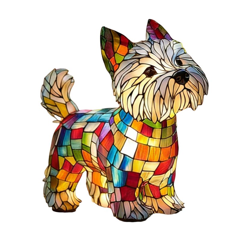 Stained Glass Dog Table Lamp - Mosaic LED Night Light - B