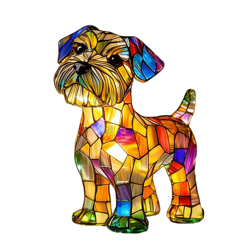 Stained Glass Dog Table Lamp - Mosaic LED Night Light - C