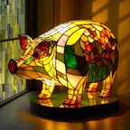 Stained Glass Animal Table Lamp - Tiffany-Style Mosaic Light - Wolf / 17cm x 16cm (10.6' x 6.3')