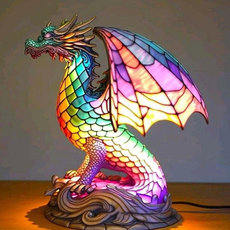 Tiffany-Style Stained Glass Animal Table Lamp - Mosaic Design - Unicorn / 17 cm