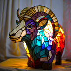 Tiffany-Style Stained Glass Animal Table Lamp - Mosaic Design - Raccoon / 17 cm