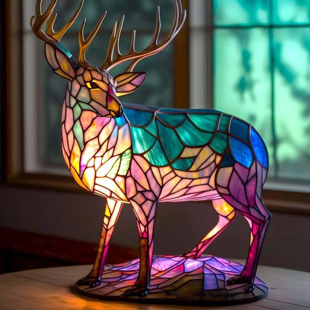 Tiffany-Style Stained Glass Animal Table Lamp - Mosaic Design - Turtle / 17 cm