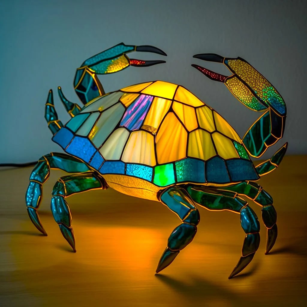 Tiffany-Style Stained Glass Animal Table Lamp - Mosaic Design - Sheep / 17 cm