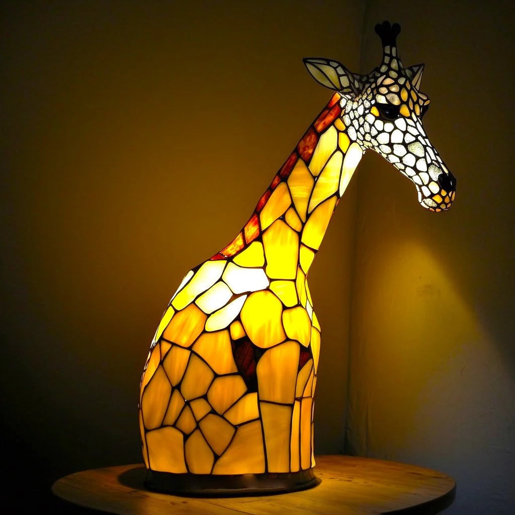 Tiffany-Style Stained Glass Animal Table Lamp - Mosaic Design - Cat / 17 cm
