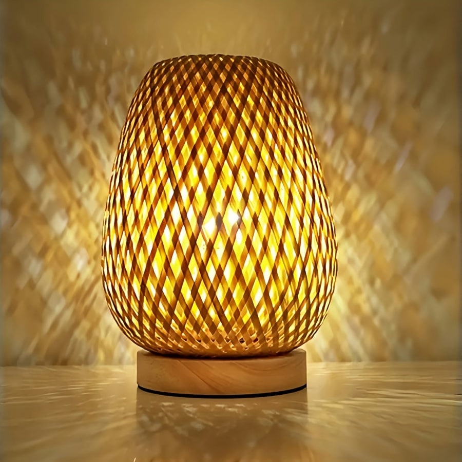 Bamboo Woven Bedside Table Lamp - USB Powered & Dimmable - Default Title
