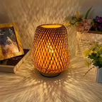 Bamboo Woven Bedside Table Lamp - USB Powered & Dimmable