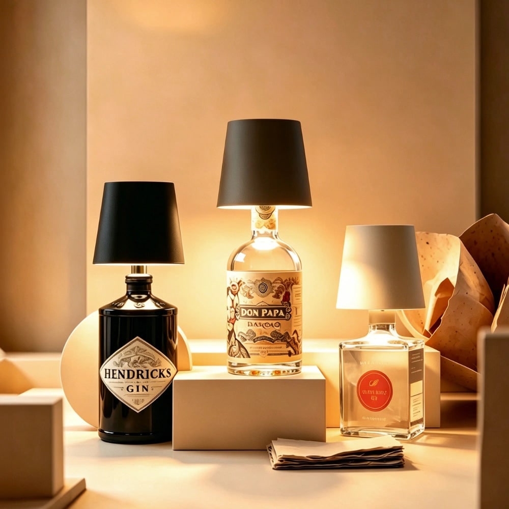 Cordless Bottle Table Lamp - Rechargeable LED Metal Design - Matte Black