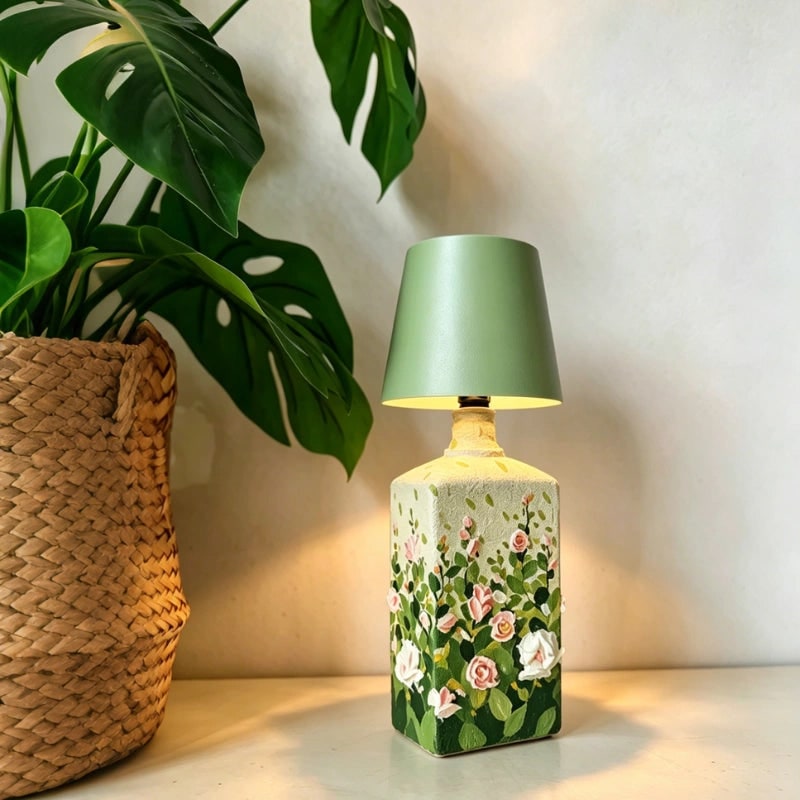 Cordless Bottle Table Lamp - Rechargeable LED Metal Design - Matte Orange