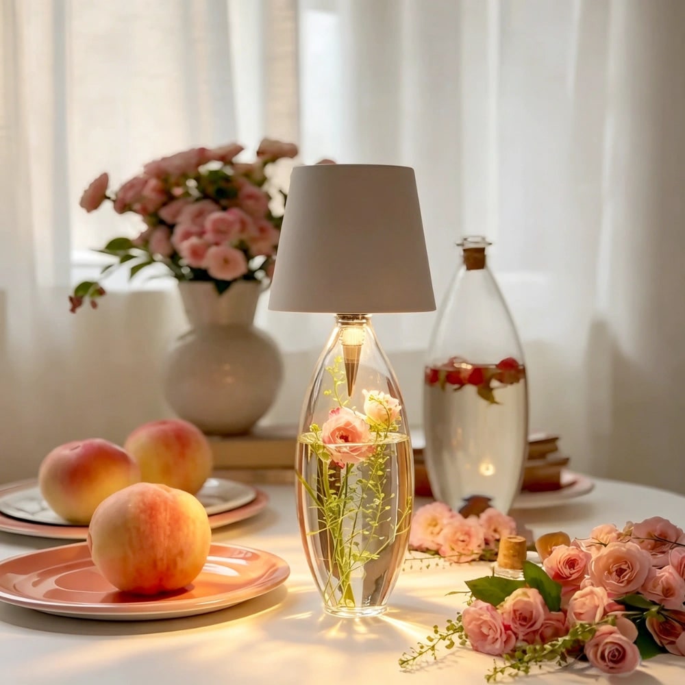 Cordless Bottle Table Lamp - Rechargeable LED Metal Design - Matte Yellow