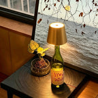 Cordless Bottle Table Lamp - Rechargeable LED Metal Design - Matte Pink