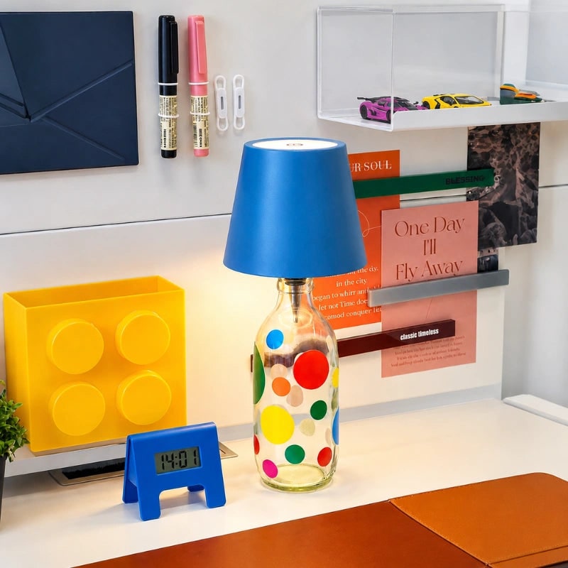 Cordless Bottle Table Lamp - Rechargeable LED Metal Design