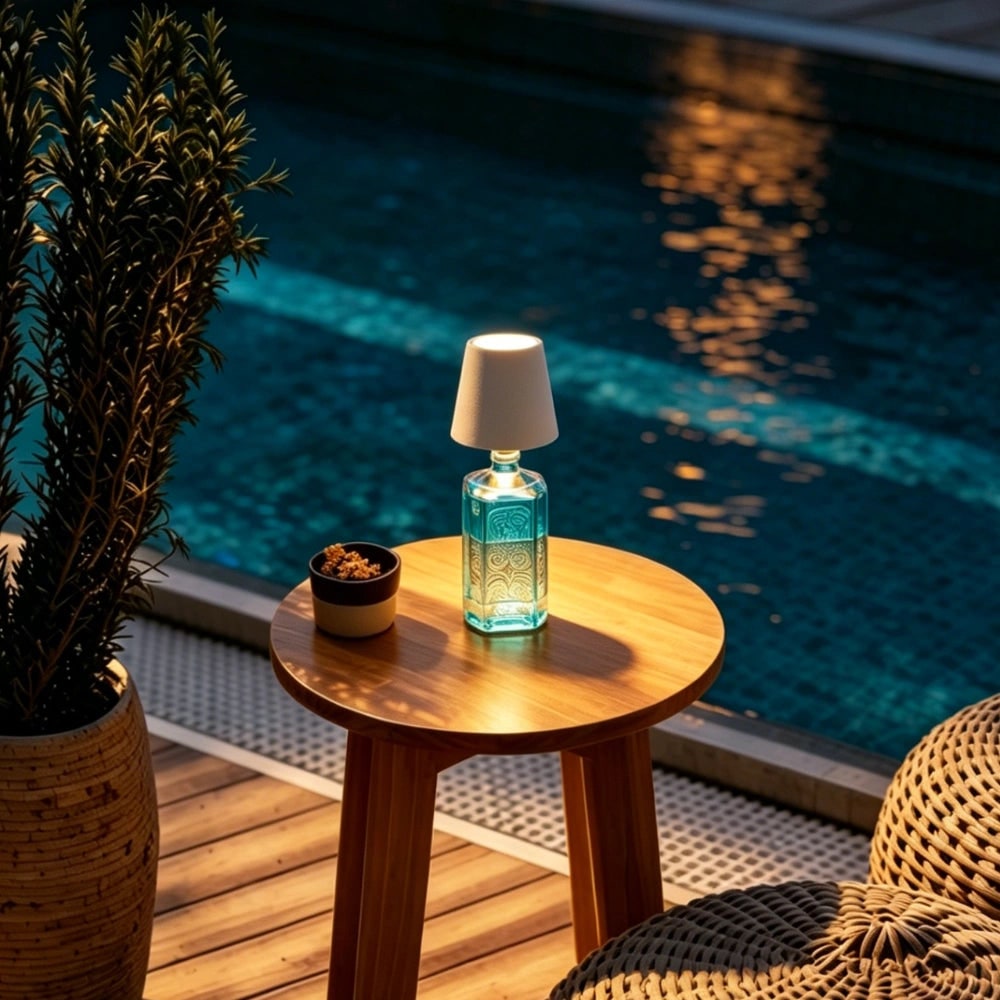 Cordless Bottle Table Lamp - Rechargeable LED Metal Design