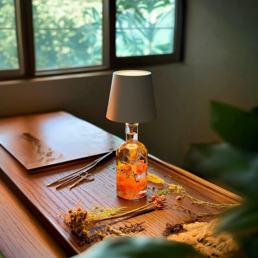Cordless Bottle Table Lamp - Rechargeable LED Metal Design