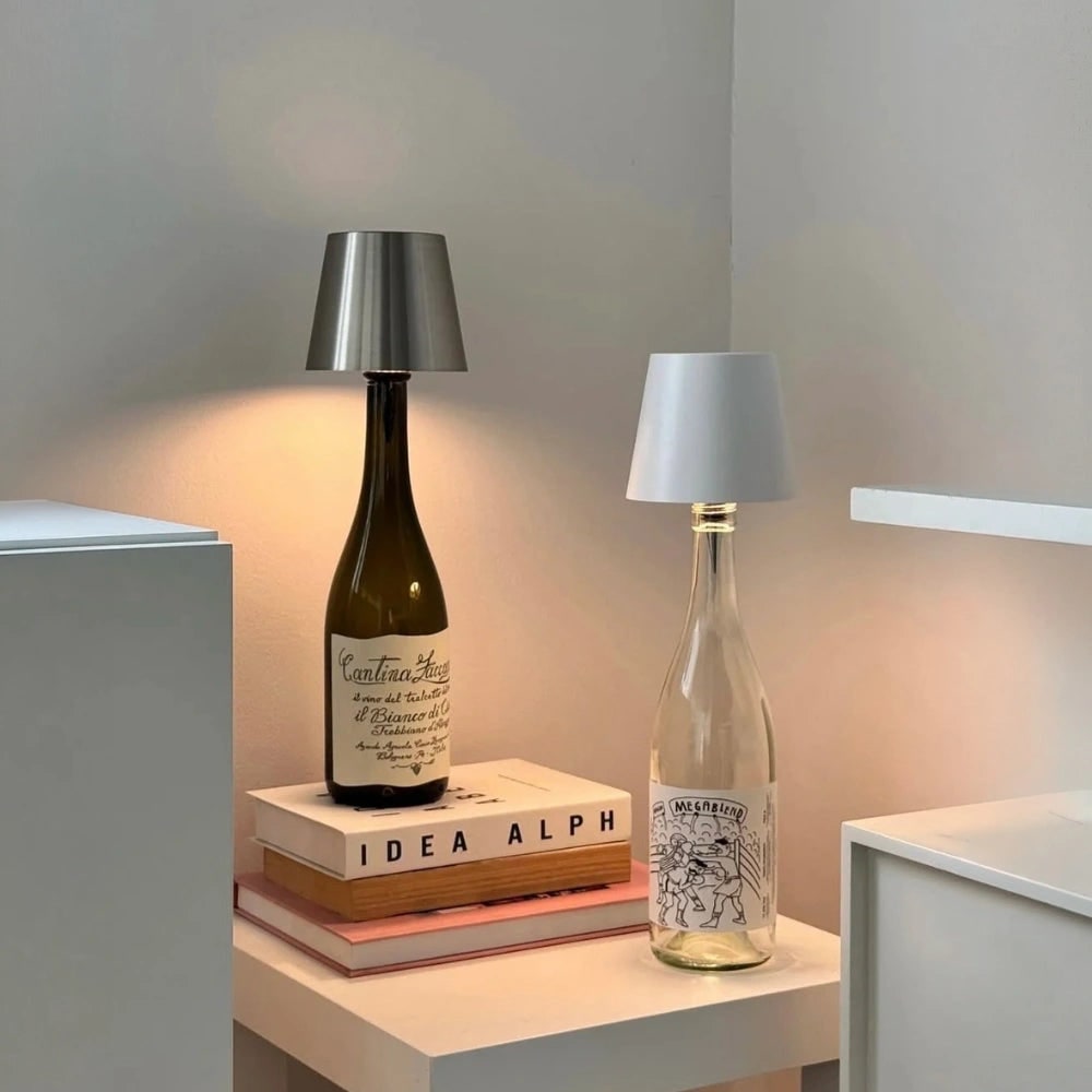 Cordless Bottle Table Lamp - Rechargeable LED Metal Design