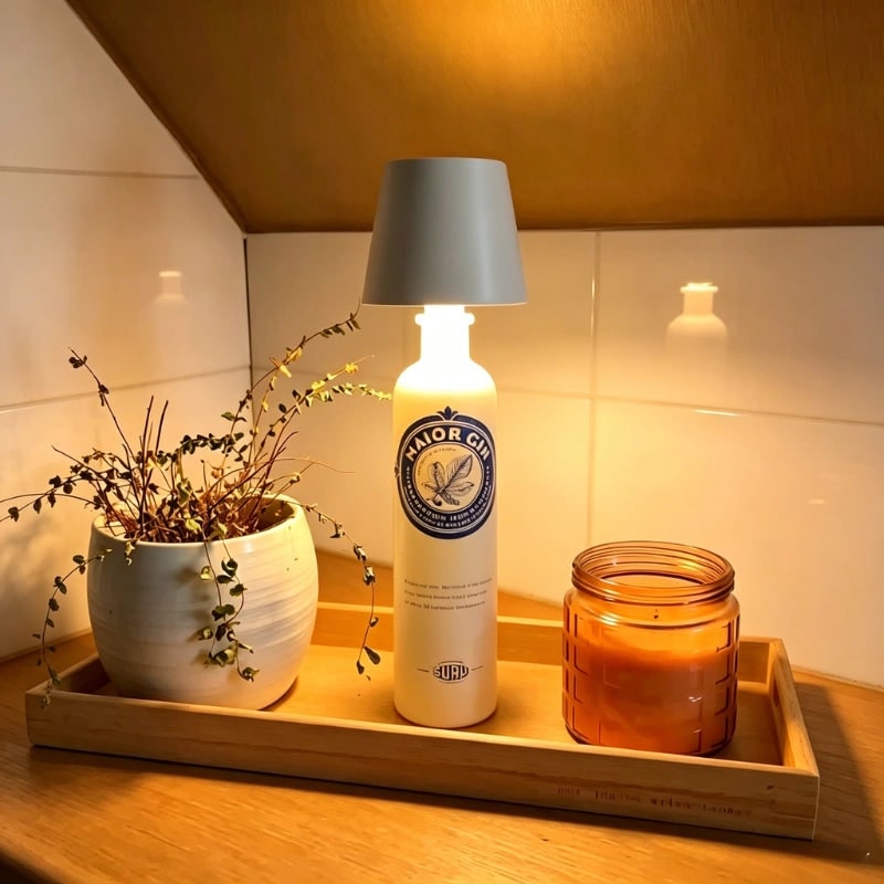 Cordless Bottle Table Lamp - Rechargeable LED Metal Design