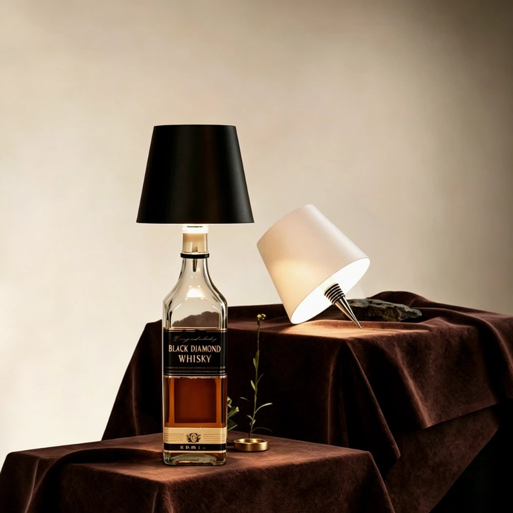 Cordless Bottle Table Lamp - Rechargeable LED Metal Design - Matte White