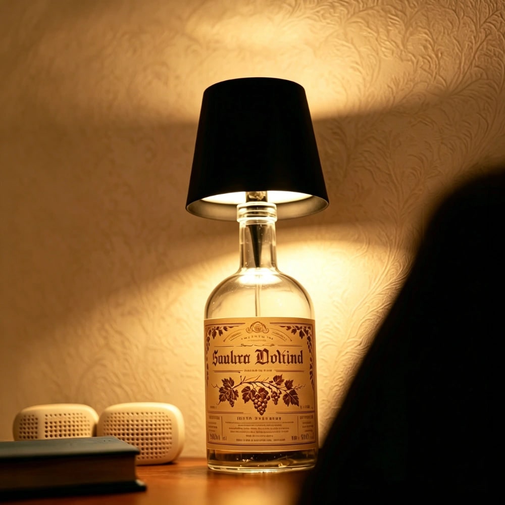 Cordless Bottle Table Lamp - Rechargeable LED Metal Design - Silver
