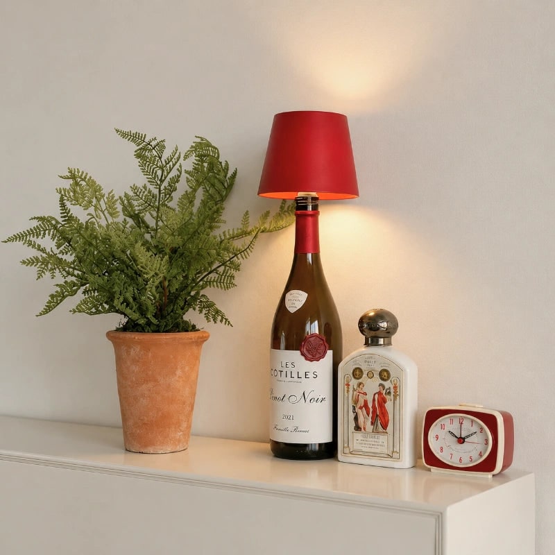Cordless Bottle Table Lamp - Rechargeable LED Metal Design - Matte Green