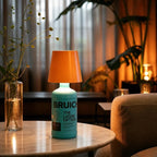 Cordless Bottle Table Lamp - Rechargeable LED Metal Design - Matte Grey