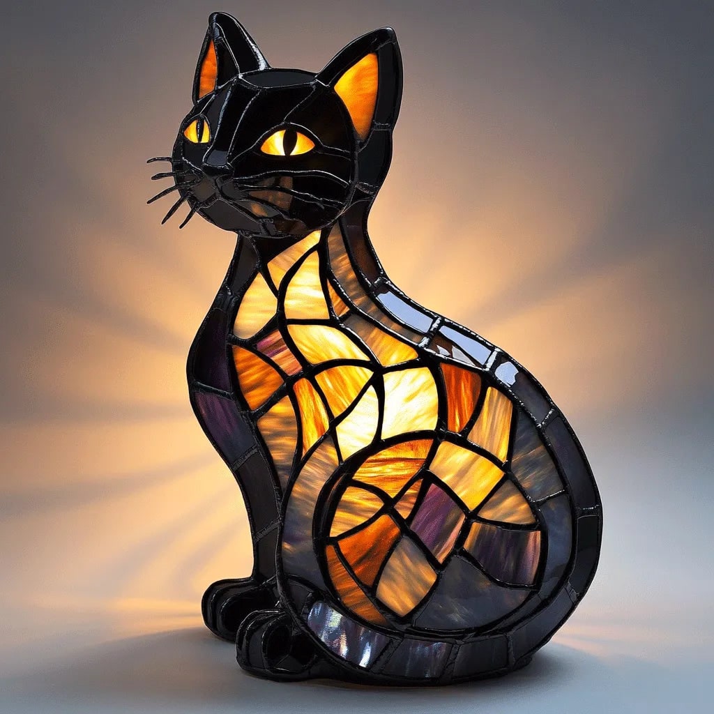 Stained Glass Cat Table Lamp - Multicolored Glow - A / 6.69 inches