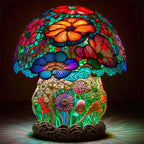Stained Glass Table Lamp - Vibrant Decorative Glow - Flower Bush / 15 cm (5.9 in)