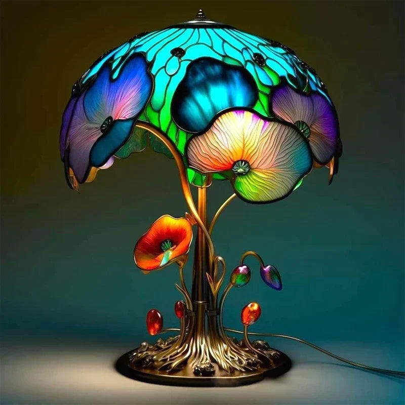 Stained Glass Table Lamp - Vibrant Decorative Glow - Lotus Leaf / 15 cm (5.9 in)