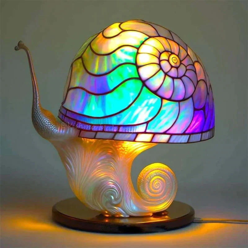 Stained Glass Table Lamp - Vibrant Decorative Glow - Snails / 15 cm (5.9 in)