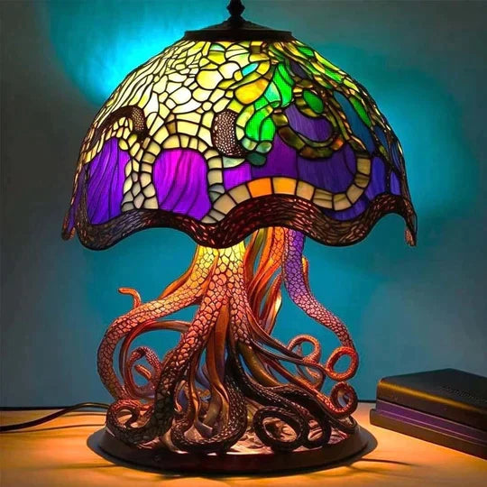 Stained Glass Table Lamp - Vibrant Decorative Glow - Octopus / 15 cm (5.9 in)