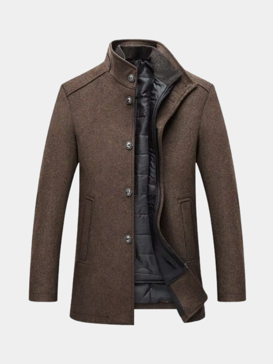 Men's Warm Quilted Winter Jacket with Stand Collar