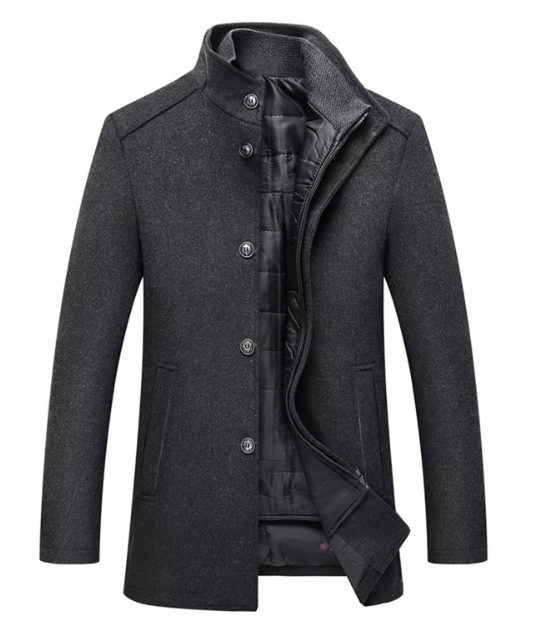 Men's Warm Quilted Winter Jacket with Stand Collar