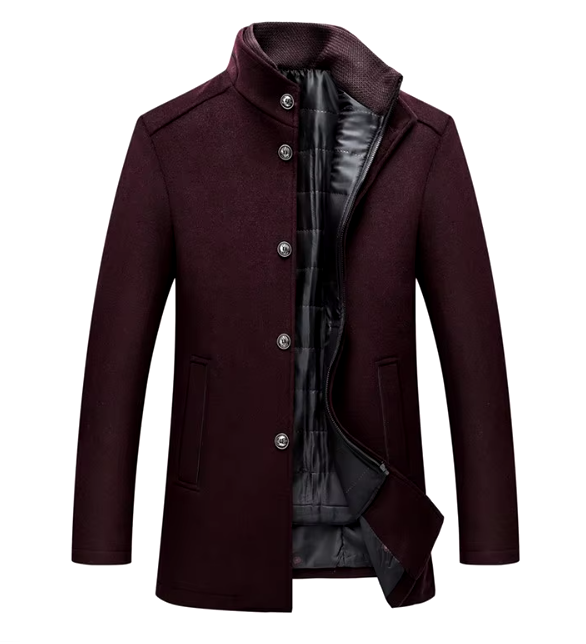 Men's Warm Quilted Winter Jacket with Stand Collar