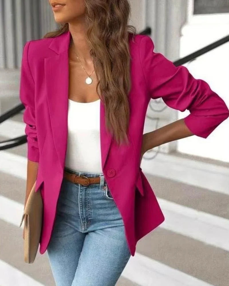 Women's Ruched Sleeve Tailored Fit Single Button